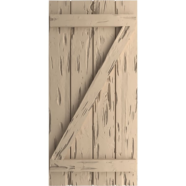 Rustic Four Board Joined Board-n-Batten Pecky Cypress Faux Wood Shutters W/Z-Board, 22W X 80H